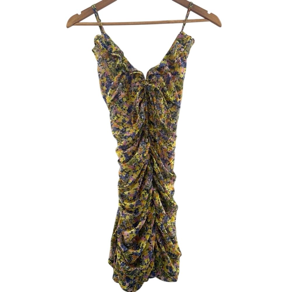 Lost + Wonder Floral Chiffon Ruched Rhodes Paradise Mini Dress Feminine Size L - Picture 2 of 15